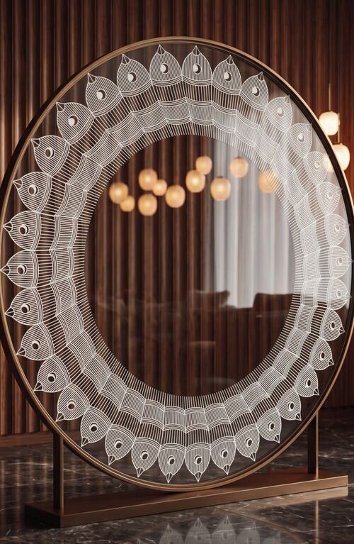 Visualization of Matsya, Radial Oculus Collar: suspended feature discs and circular partition lites.