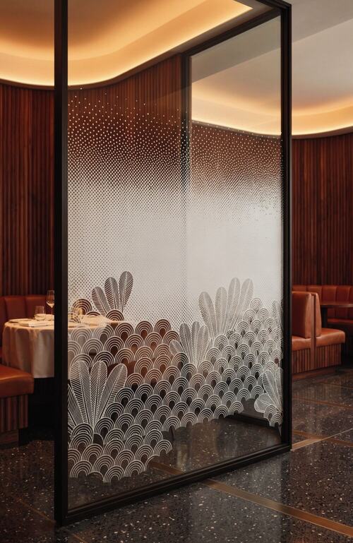 Visualization of Matsya, Privacy Screen: fine dining salon dividers and lounge zoning.