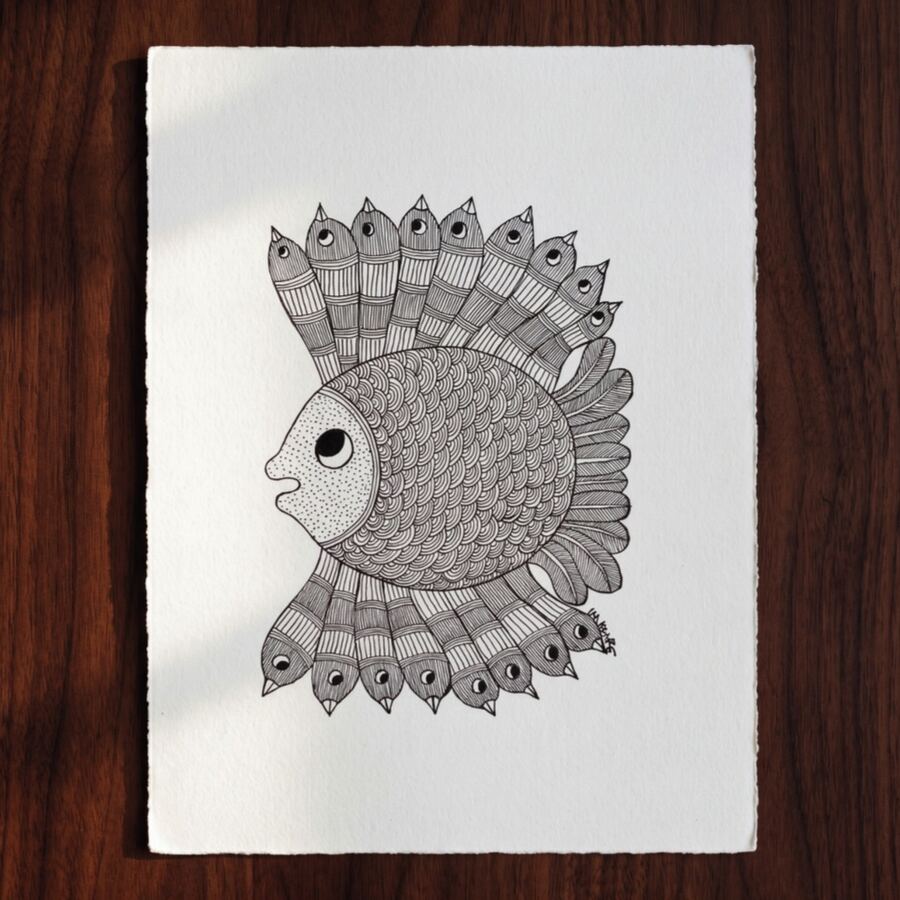 The hand-drawn Matsya original on archival paper.